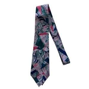 Vintage Christian Dior 100% Silk Abstract Geometric Pink Teal Tie 3.75" 80s 90s